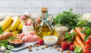 vegetales frutas aceite vegetal pescado